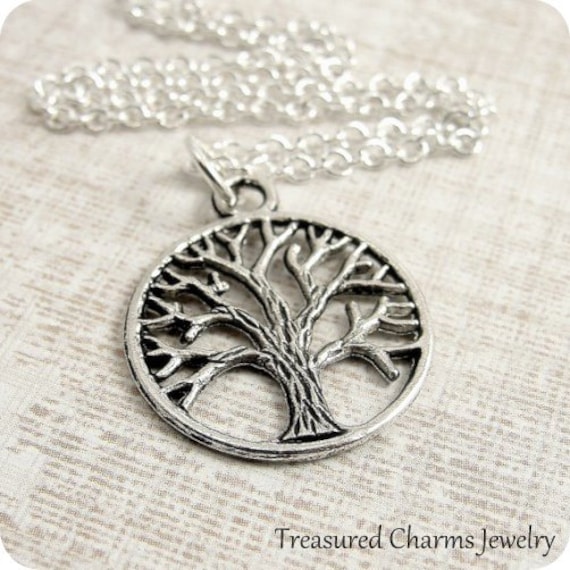 Lebensbaum Halskette, Versilberter Anhänger An Einer Silbernen Kabelkette von treasuredcharms