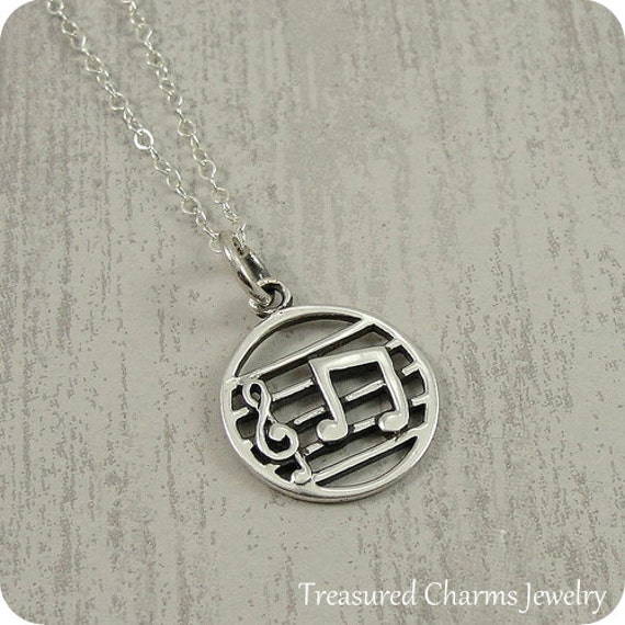 Musiknote Und Violinschlüssel Halskette, Sterling Silber Charm Anhänger Auf Einem Kabel Kette von treasuredcharms
