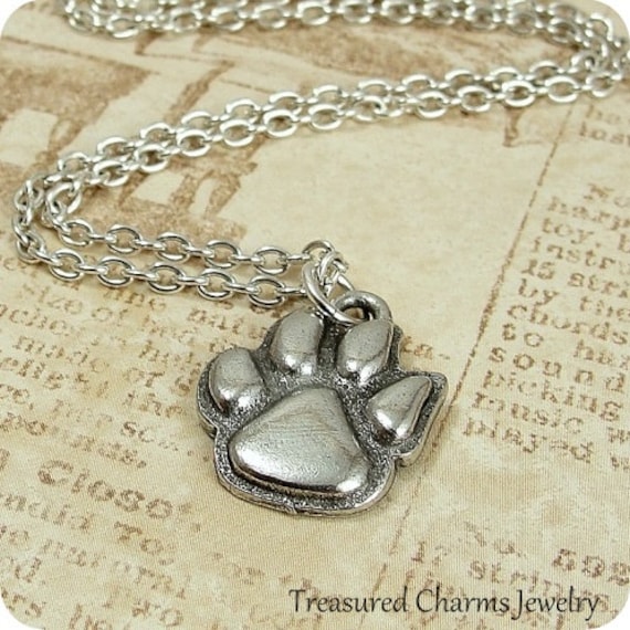 Pfote Print Kette, Silber Charm An Einer Silbernen Kabelkette von treasuredcharms