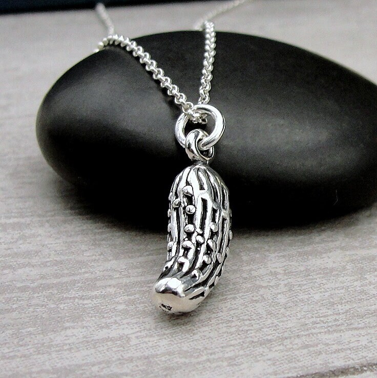 Pickle Halskette, Gurke 925 Sterling Silber 3D Charm Essen Gemüse Liebhaber Geschenk von treasuredcharms