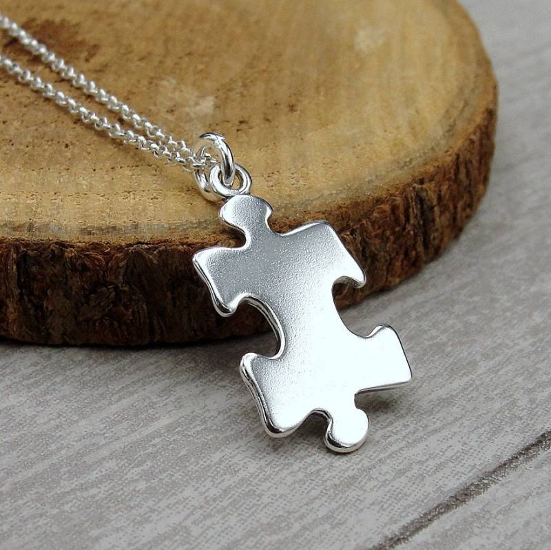 Puzzle Stück Halskette, 925 Sterling Silber Jigsaw Charm Autismus Bewusstsein Schmuck von treasuredcharms