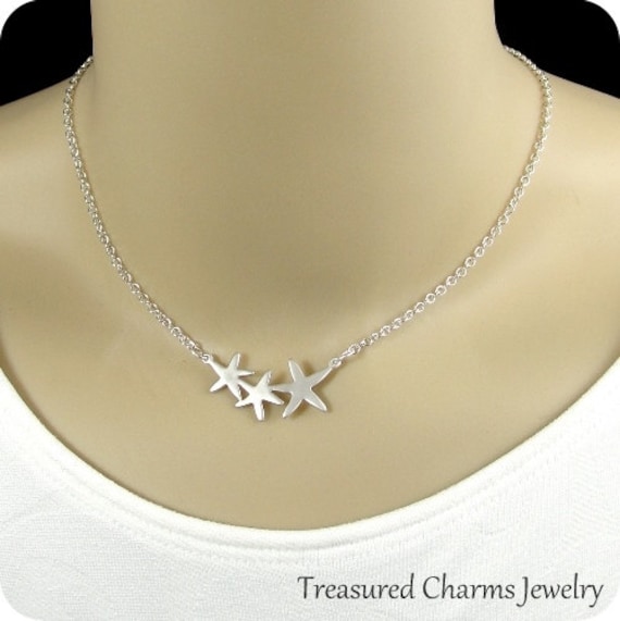Seestern Halskette, Silber Trio Aus Anhänger An Einer Silbernen Kabelkette von treasuredcharms