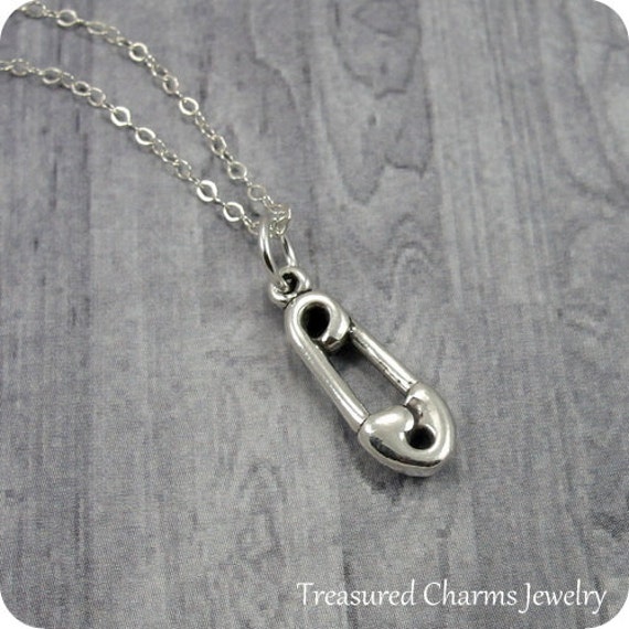 Sicherheitsnadel Oder Windelnadel Halskette, Sterling Silber Anhänger An Einer Kabel Kette von treasuredcharms