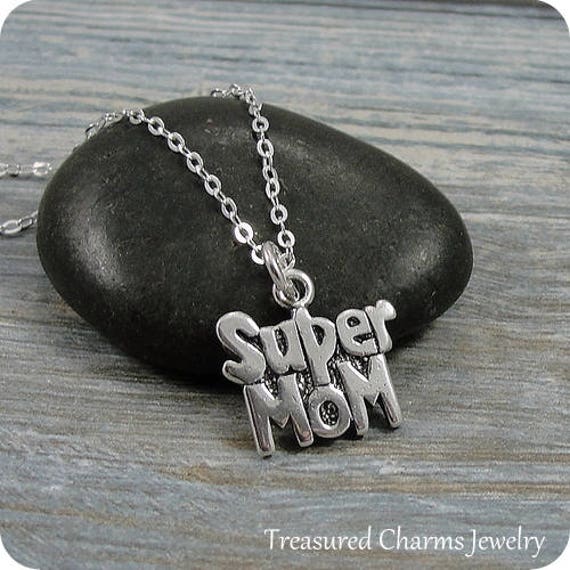 Super Mom Halskette, Sterling Silber Anhänger An Einer Silbernen Kabelkette von treasuredcharms