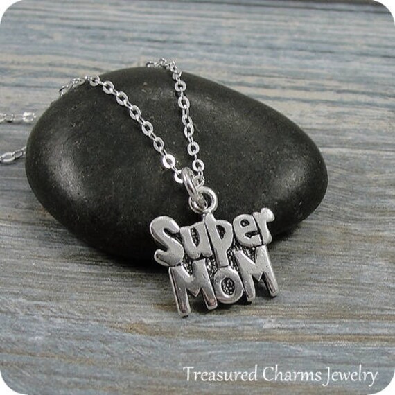 Super Mom Halskette, Sterling Silber Anhänger An Einer Silbernen Kabelkette von treasuredcharms