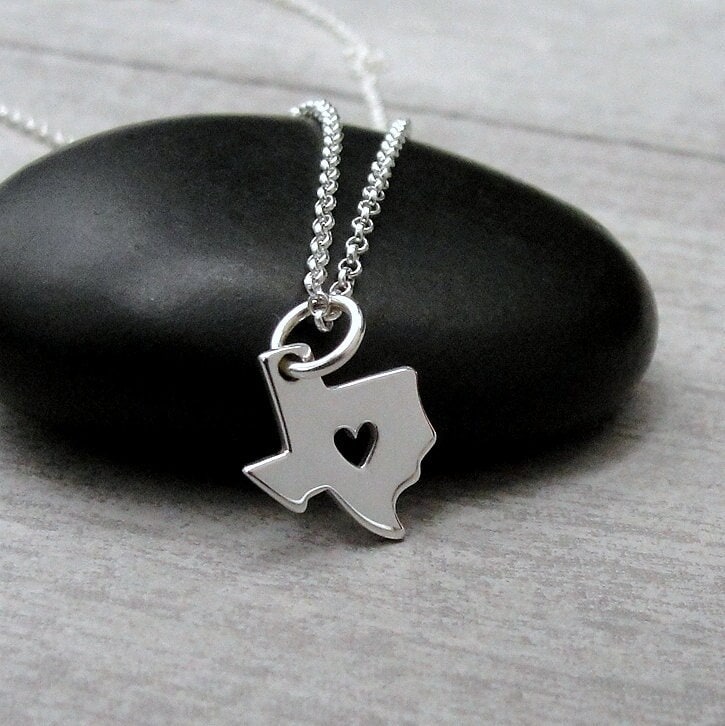 Texas Herz Halskette, Sterling Silber State Anhänger An Einer Silbernen Kabelkette, Liebe Charmehalskette, Geschenk, Schmuck von treasuredcharms