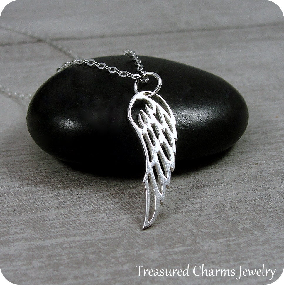 sterling Silber Engel Flügel Halskette, Schutzengel Gedenk Anhänger, Glaube Und Gebet Schmuck von treasuredcharms