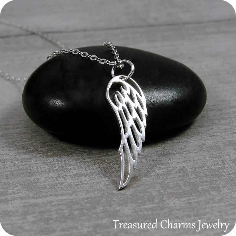 sterling Silber Engel Flügel Halskette, Schutzengel Gedenk Anhänger, Glaube Und Gebet Schmuck von treasuredcharms