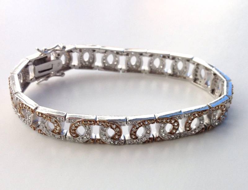 Funkelndes Elegantes Sterling Silber Weiße Kristalle Nieten Braut Armband Funkelndes Elegantes Sterling Silber Weiße Kristalle Nieten Braut Armband von treasureflow