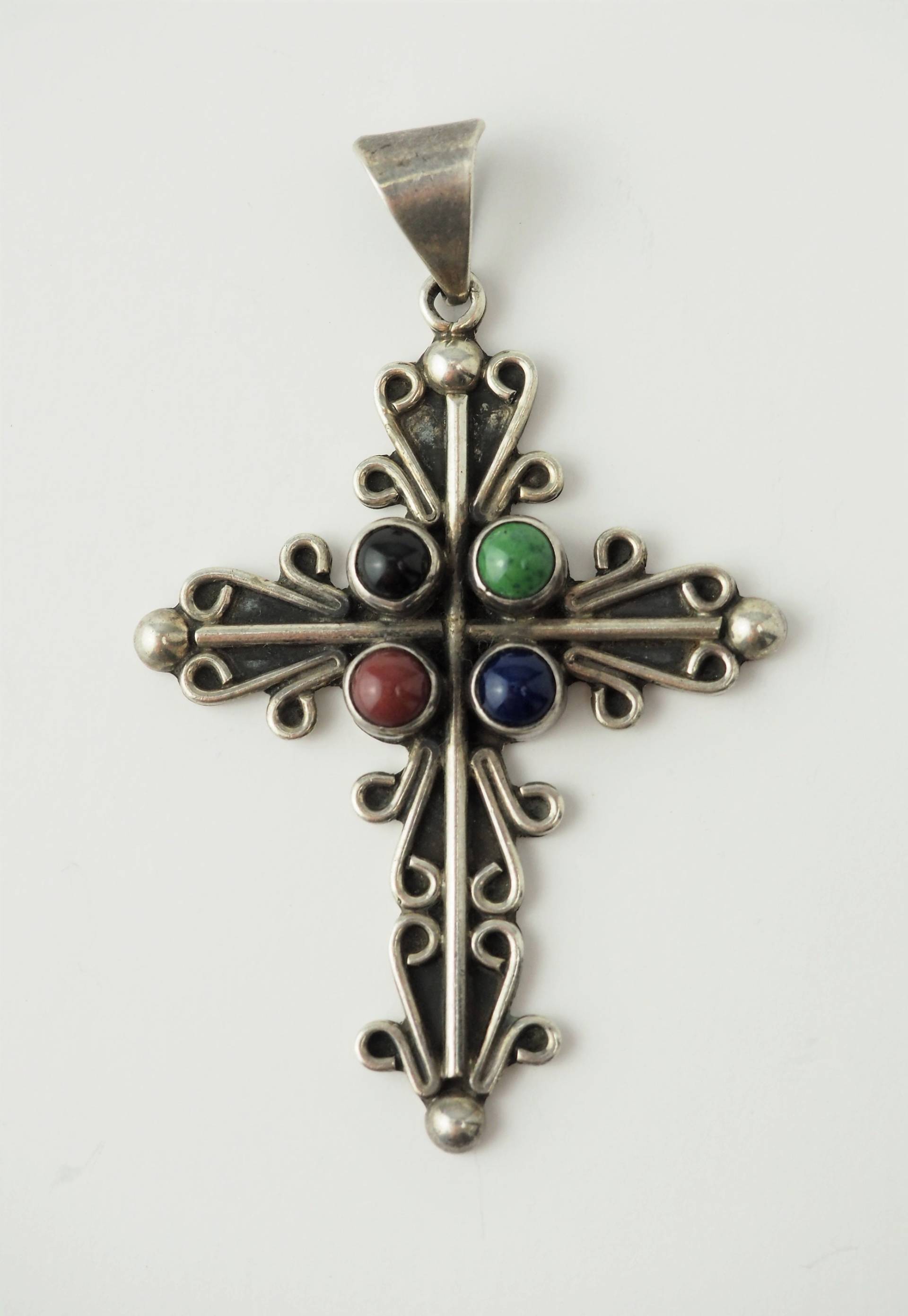 Vintage Sterling Silber Edelstein Kreuz Anhänger Von Carsi Mexico Vintage Sterling Silber Edelstein Kreuz Anhänger Von Carsi Mexico von treasureflow