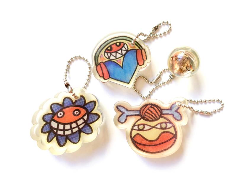 4 Schlüsselanhänger Set Jim Avignon Pop Art 90Er Jahre Handgemacht Kunst Smiley Herz Made in Germany von treasuresofsoho