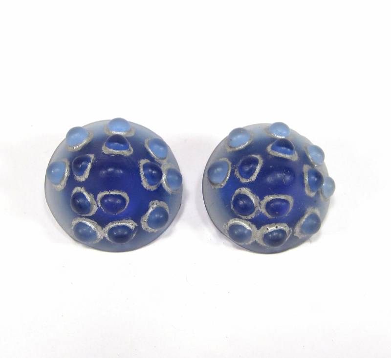 Blaue Vintage Ohrclips Rund Kunstharz 2, 5 cm Original Soho Köln 1993 Made in Cologne von treasuresofsoho