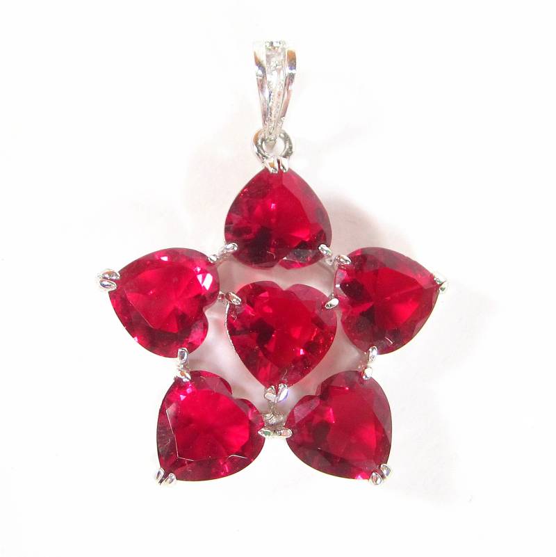 Blumen Herz Anhänger 90Er Jahre Rot Zirkonia 5x4cm von treasuresofsoho