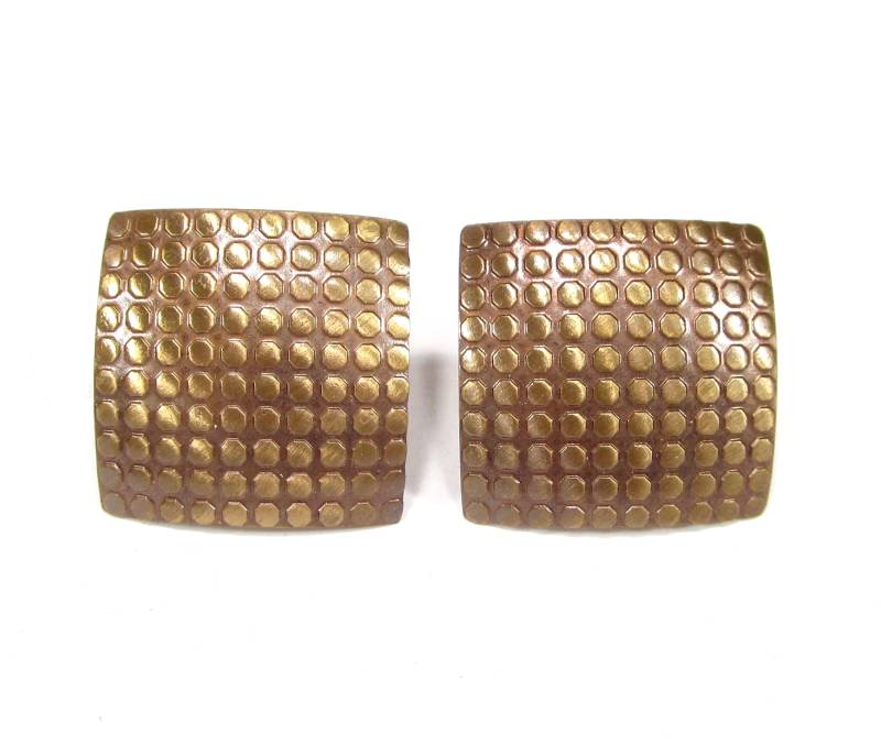 Bronze Vintage Ohrclips Original 80Er Jahre Vintage Quadrat Geometrisch Retro 3 cm Made in Germany von treasuresofsoho