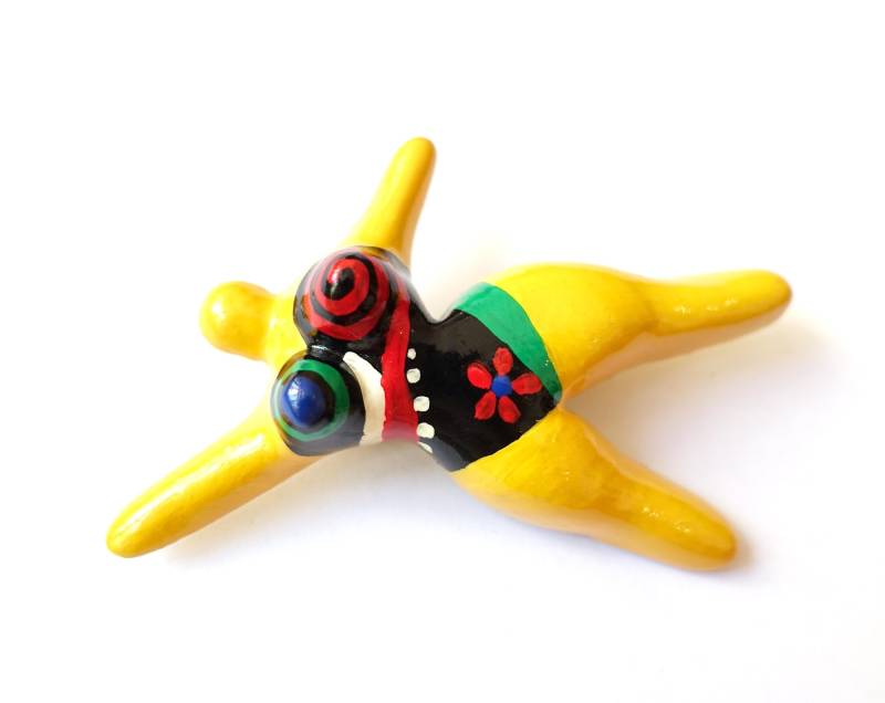 Brosche Eva Gelb Bunt Kunterbunt Handbemalt 8x5cm Original Soho Köln 1992 von treasuresofsoho