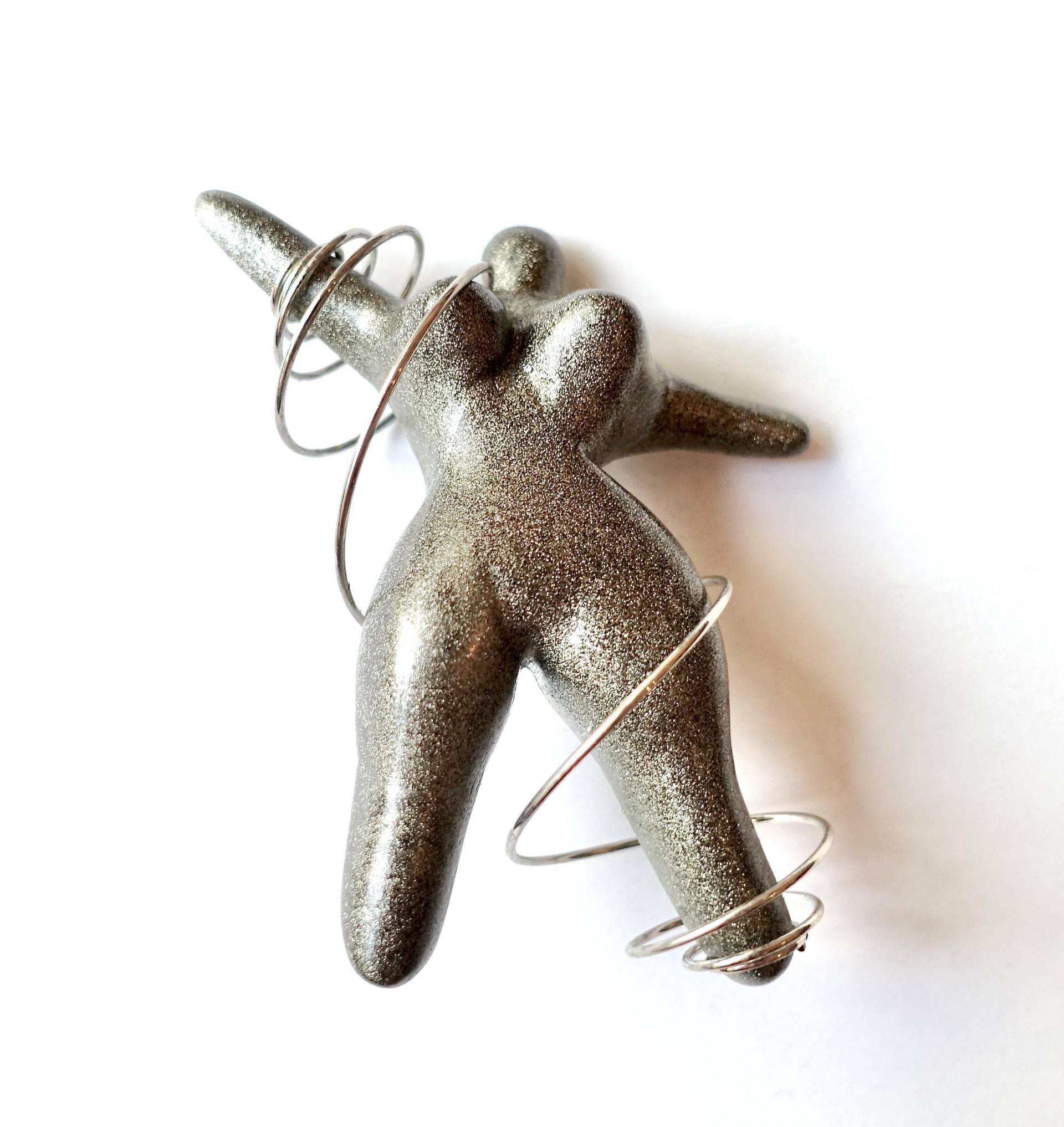 Brosche Frauenkörper Eva Grau Silber Spirale Kunstschmuck 8x5cm Original Soho Köln 1992 von treasuresofsoho