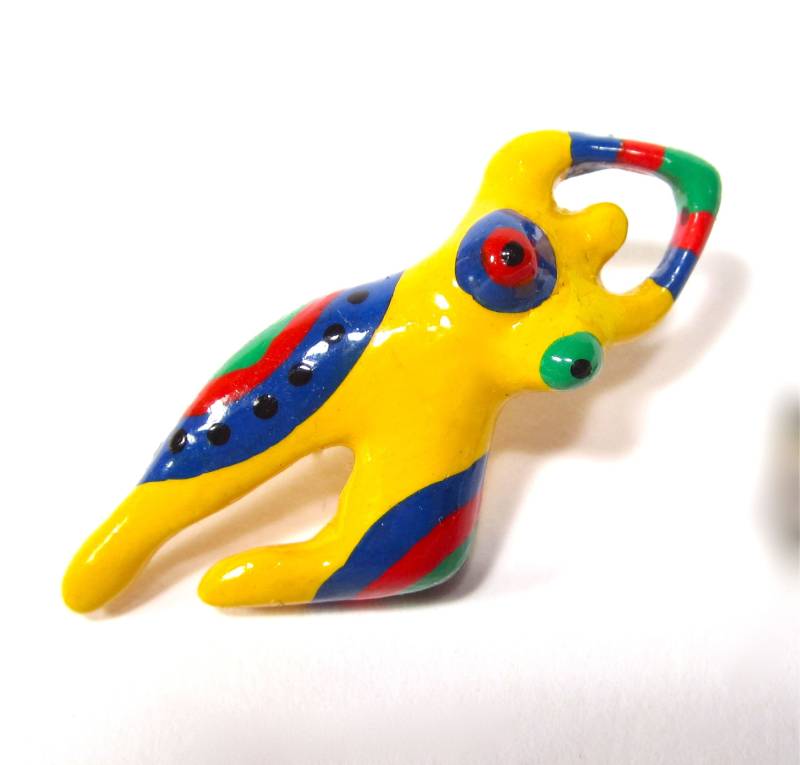 Brosche Pin Eva Gelb Bunt Kunterbunt Handbemalt 4x1cm Original Soho Köln 1992 von treasuresofsoho