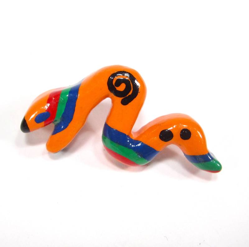 Brosche Pin Schlange Orange Bunt Kunterbunt Handbemalt 4x2cm Original Soho Köln 1992 von treasuresofsoho