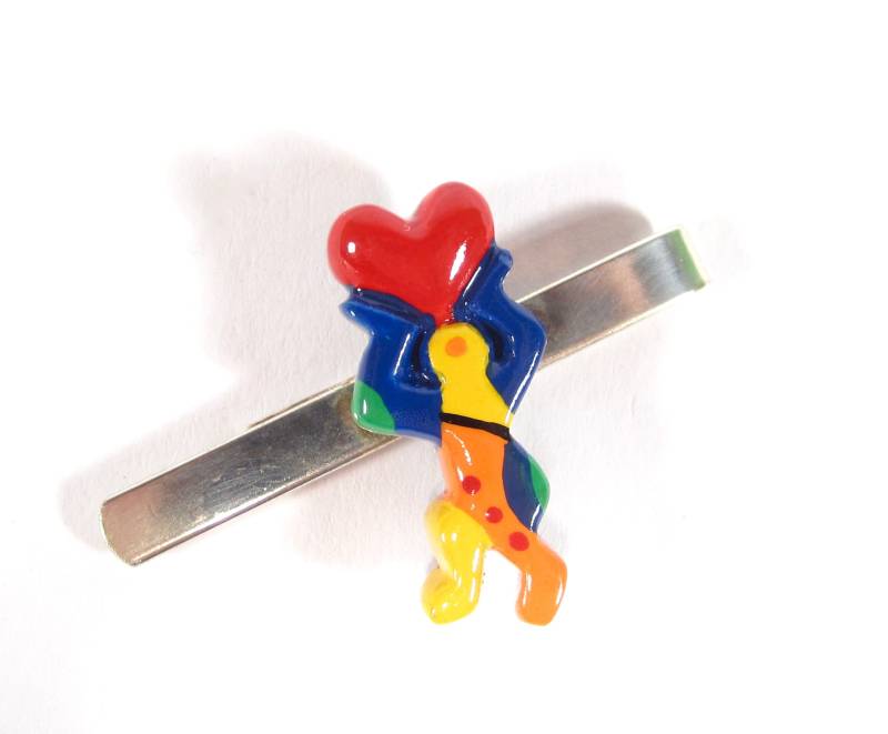 Bunte Lustige Krawattenklammer Herz Figur Handgemacht Pop Art Männerschmuck Original Soho Köln 1992 von treasuresofsoho