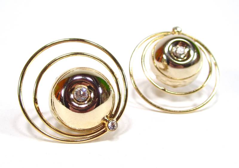 Galactic Haute Couture Ohrclips Original 80Er Jahre Vintage Gold Strasssteine Retro 3, 3 X 3, 2 cm Made in Germany von treasuresofsoho