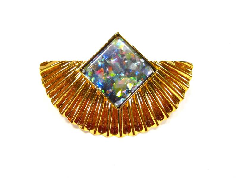 Gold Perlmutt Brosche 80Er Jahre 6 X 4 cm von treasuresofsoho