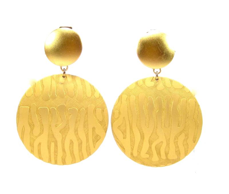 Große Runde Gold Vintage Ohrclips Ethno Muster Ohrringe Retro 70Er Jahre 7 X 4, 8 cm Made in Germany von treasuresofsoho