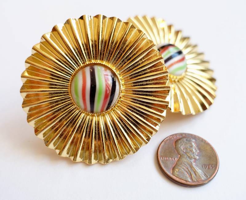 Große Vintage Gold Türkis Ohrclips Original 80-Er Jahre Retro Made in Germany Große Vintage Gold Türkis Ohrclips Original 80-Er Jahre Retro Made in Germany von treasuresofsoho