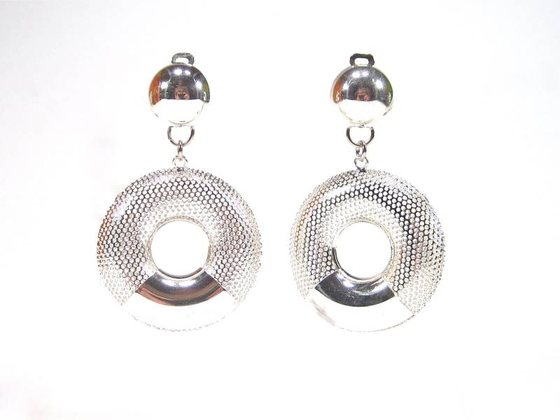 Große Vintage Ohrclips Silber Retro Ohrringe Disko 70S 7, 5 X 4, 5 cm von treasuresofsoho