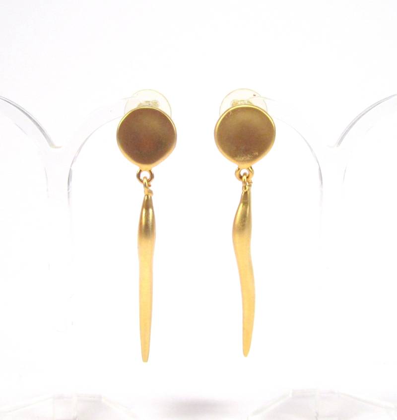 Lange Vintage Ohrstecker Gold Retro Ohrringe Goldgelb 1992 Made in Cologne von treasuresofsoho
