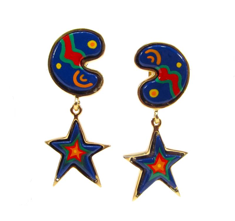 Ohrclips Mond Stern Gold Kunstharz Pop Art Retro Original Soho Köln 1997 Made in Cologne von treasuresofsoho