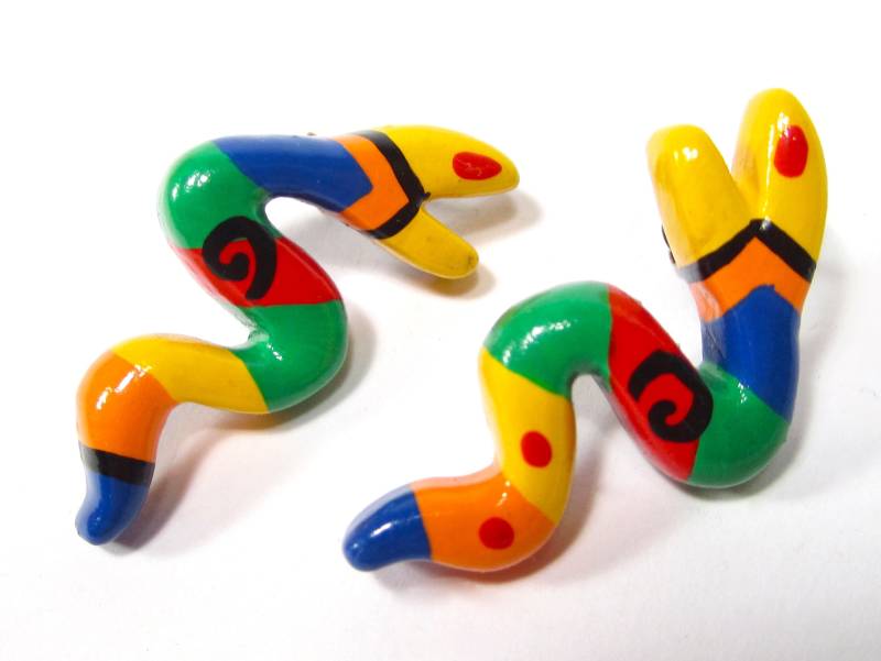 Ohrstecker Bunte Schlange Bunt Kunterbunt Handbemalt 4x1, 5cm Soho Köln 1992 von treasuresofsoho