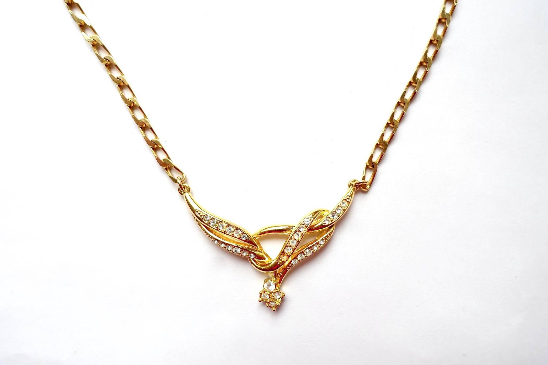 Original 80Er Jahre Gold Vintage Kette Halskette Element Strasssteine Messing Echt Vergoldet Made in Germany von treasuresofsoho