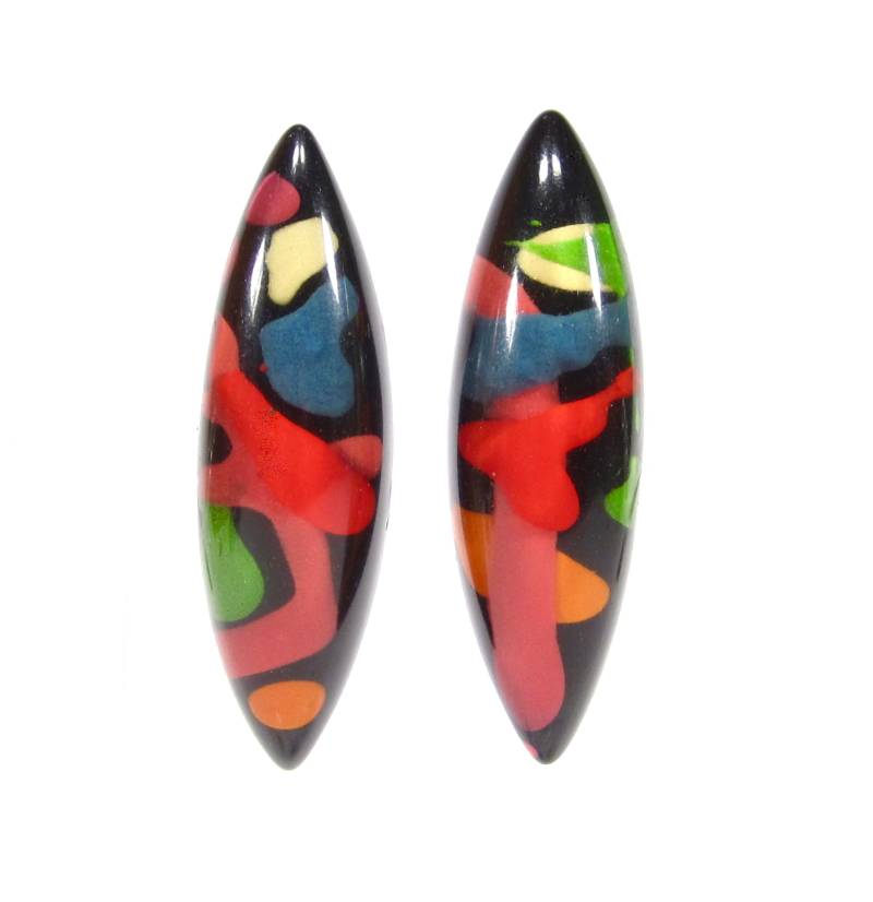 Riesen Ohrclips 80Er Jahre Unikat Handgemacht Spitzoval Navette Resin Kunstharz Schwarz Bunt 6x2cm Original Soho Köln 1993 Made in Cologne Riesen Ohrclips 80Er Jahre Unikat Handgemacht Spitzoval Navette Resin Kunstharz Schwarz Bunt 6x2cm Original Soho Köln 1993 Made in Cologne von treasuresofsoho
