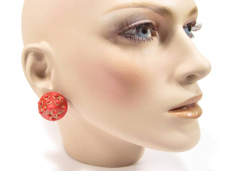 Rote Vintage Ohrclips Rund Kunstharz 2, 5 cm Original Soho Köln 1993 Made in Cologne von treasuresofsoho