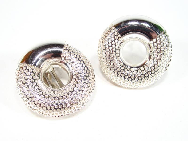 Silber Vintage Ohrclips Silber Retro Ohrringe Disko 70S 3 cm von treasuresofsoho