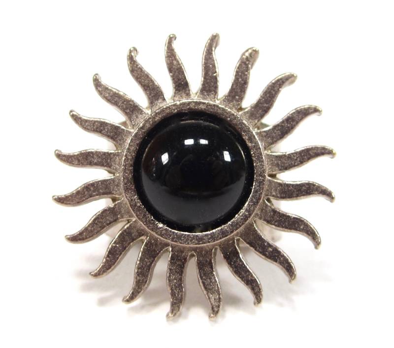 Sonnenring 90Er Style Schwarz Silber Ring Sonne Vintage Space Statement Vintage Glas Cabochon Made in Germany Soho Köln 1996 von treasuresofsoho