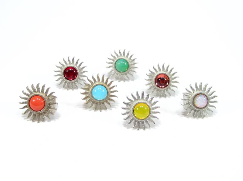 Sonnenring 90Er Style Silber Ring Sonne Vintage Verschiedene Farben Space Statement Glas Cabochon Made in Germany Soho Köln 1996 von treasuresofsoho