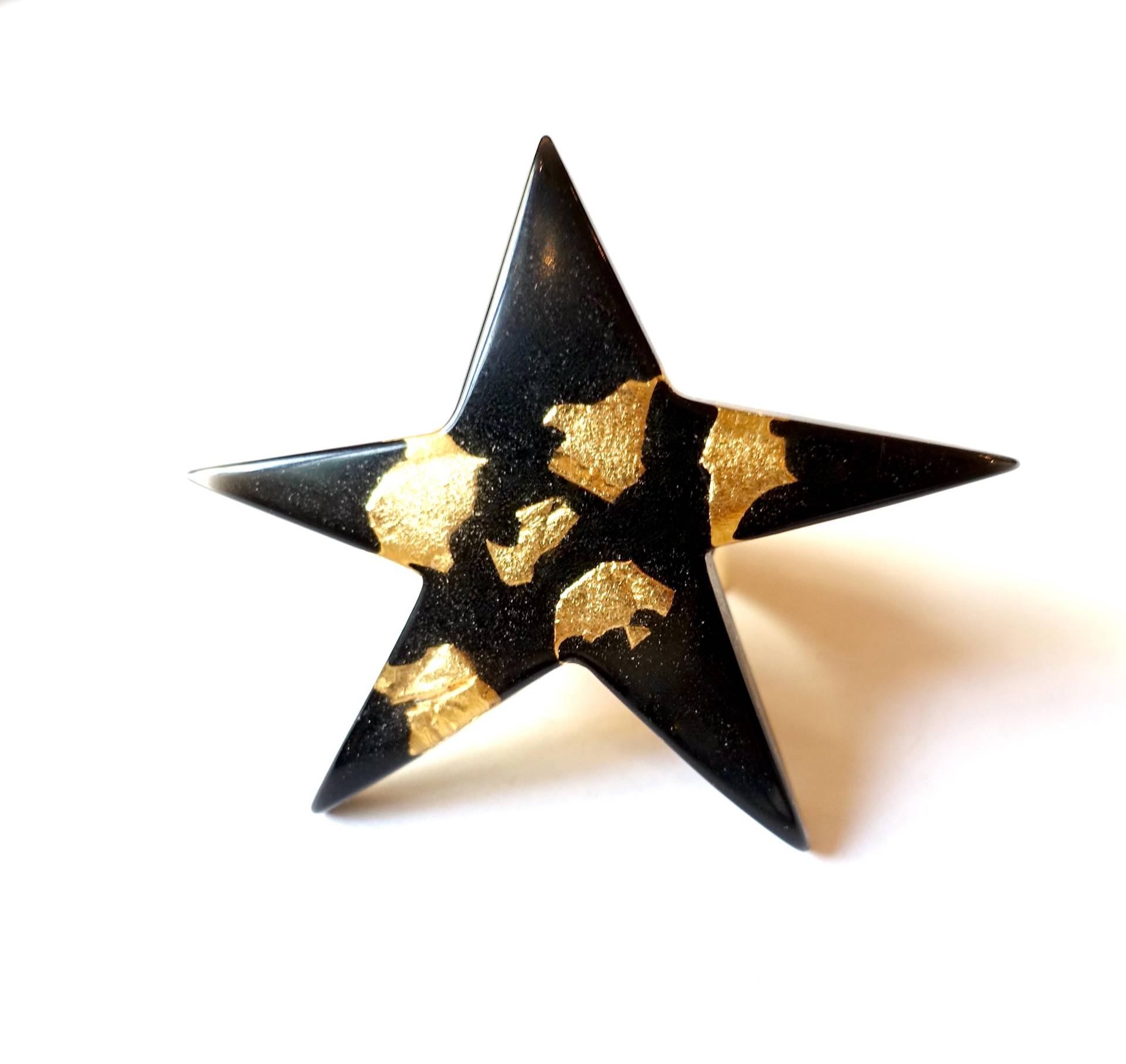Vintage Stern Ring Schwarz Gold Kunstharz Resin Retro Soho 1996 Handmade in Cologne von treasuresofsoho
