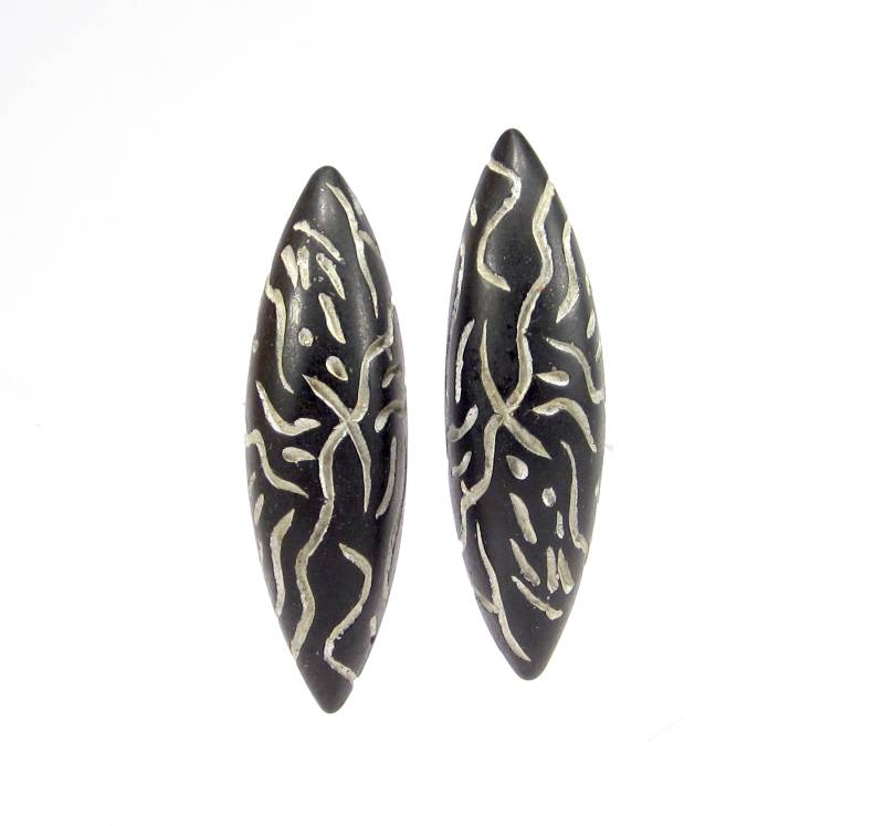 statement 80Er Ohrclips Punk Schwarz Silber Groß Spitzoval Navette Resin Kunstharz 6x2cm Original Soho Köln 1993 Made in Cologne von treasuresofsoho