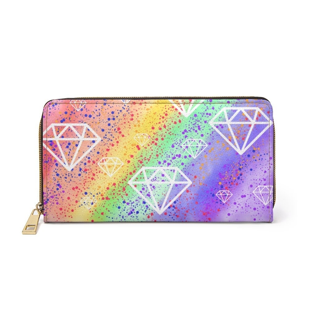 Regenbogen Aquarell Portemonnaie ~Brillanten| Groß| Vegan| Buntes Damen von treasurestobefound