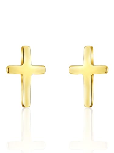 Elegante Kreuz Ohrringe Silber: Unser Wasserfester Schmuck ideal als Konfirmation Geschenk Mädchen, Ohrringe Mädchen und christlicher Schmuck (Gold) von treats yourself