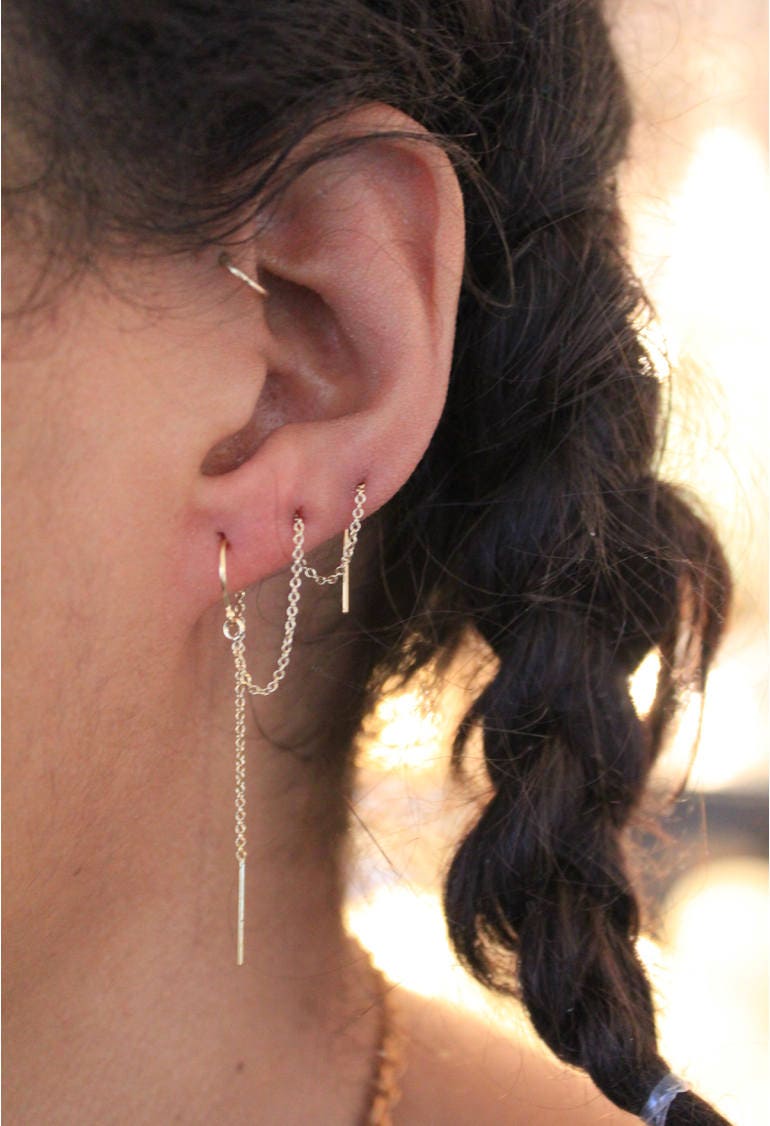 Kette Threader Ohrring 14K Gold Fill Oder Sterling Silber, Multi-Piercing von treehousebrooklyn