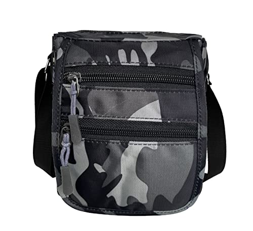 treend24 Unisex Umhängetasche 4 Fächer Camouflage Grau Schultertasche Simple Outdoor Freizeit Sport Wanderung Fahrrad Damen Herren Kinder Multifunktion Tasche Anti Diebstahlt (Grau), 13cmx16cmx5cm von treend24