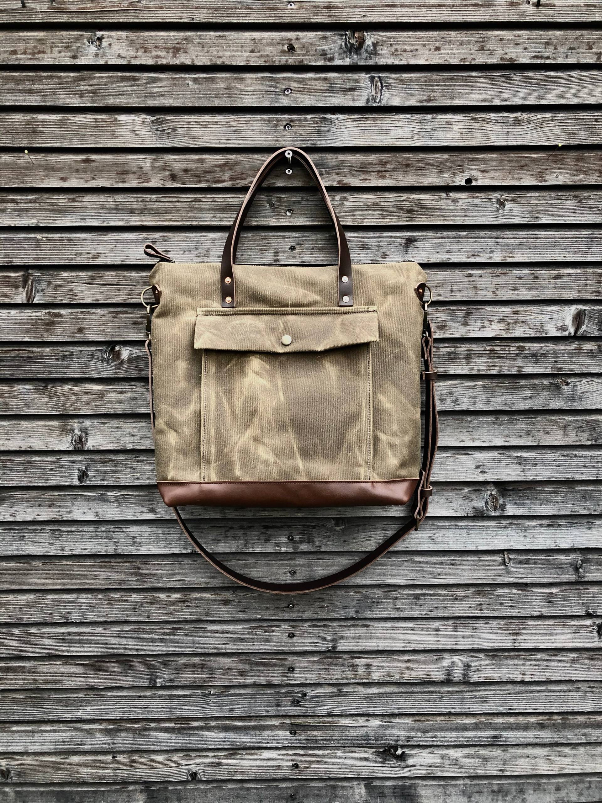 Aktentasche Aus Gewachschtem Filter-Köper Mit Außentasche - Wax Canvas Satchel Koffergriffaufsatz Collection Unisex von treesizeverse