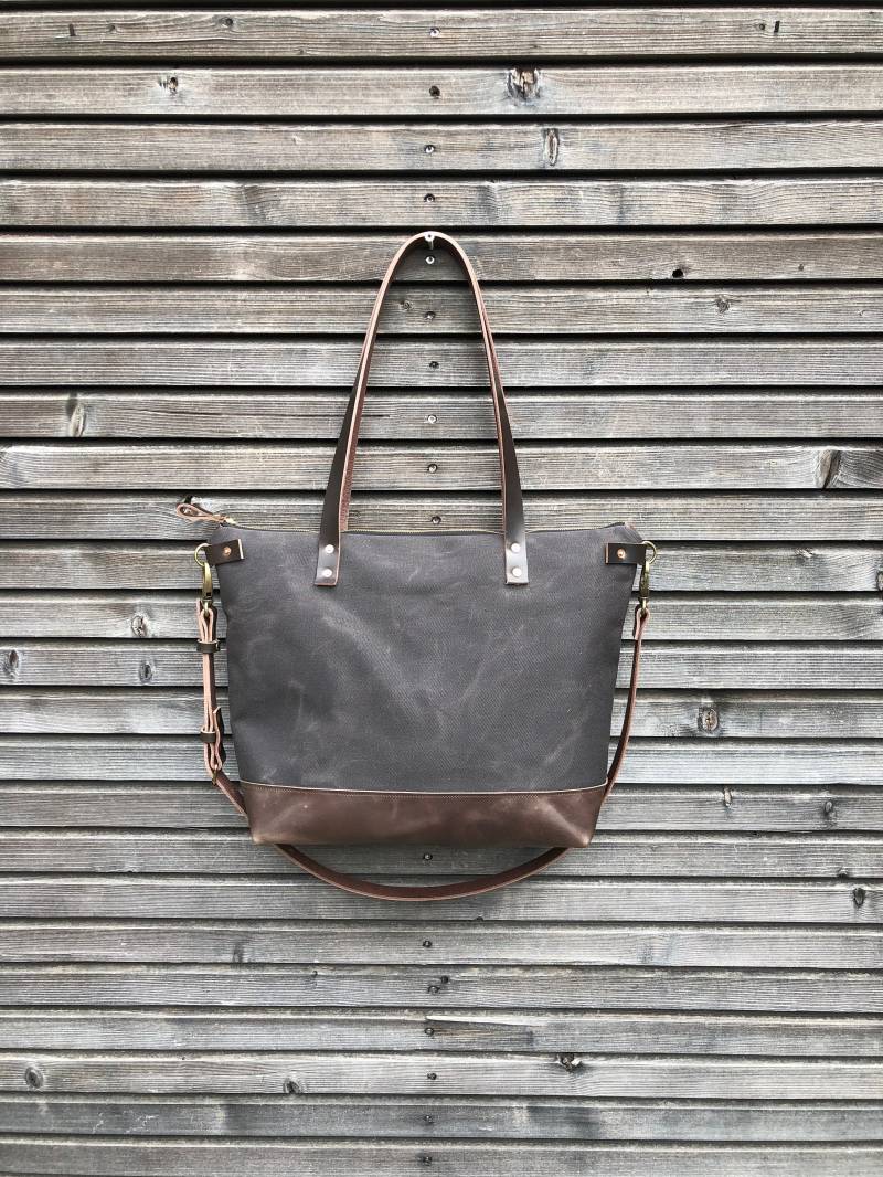 Gewachste Canvas-Einkaufstasche Ledergriffe Und -Basis, Alles Tragbar von treesizeverse