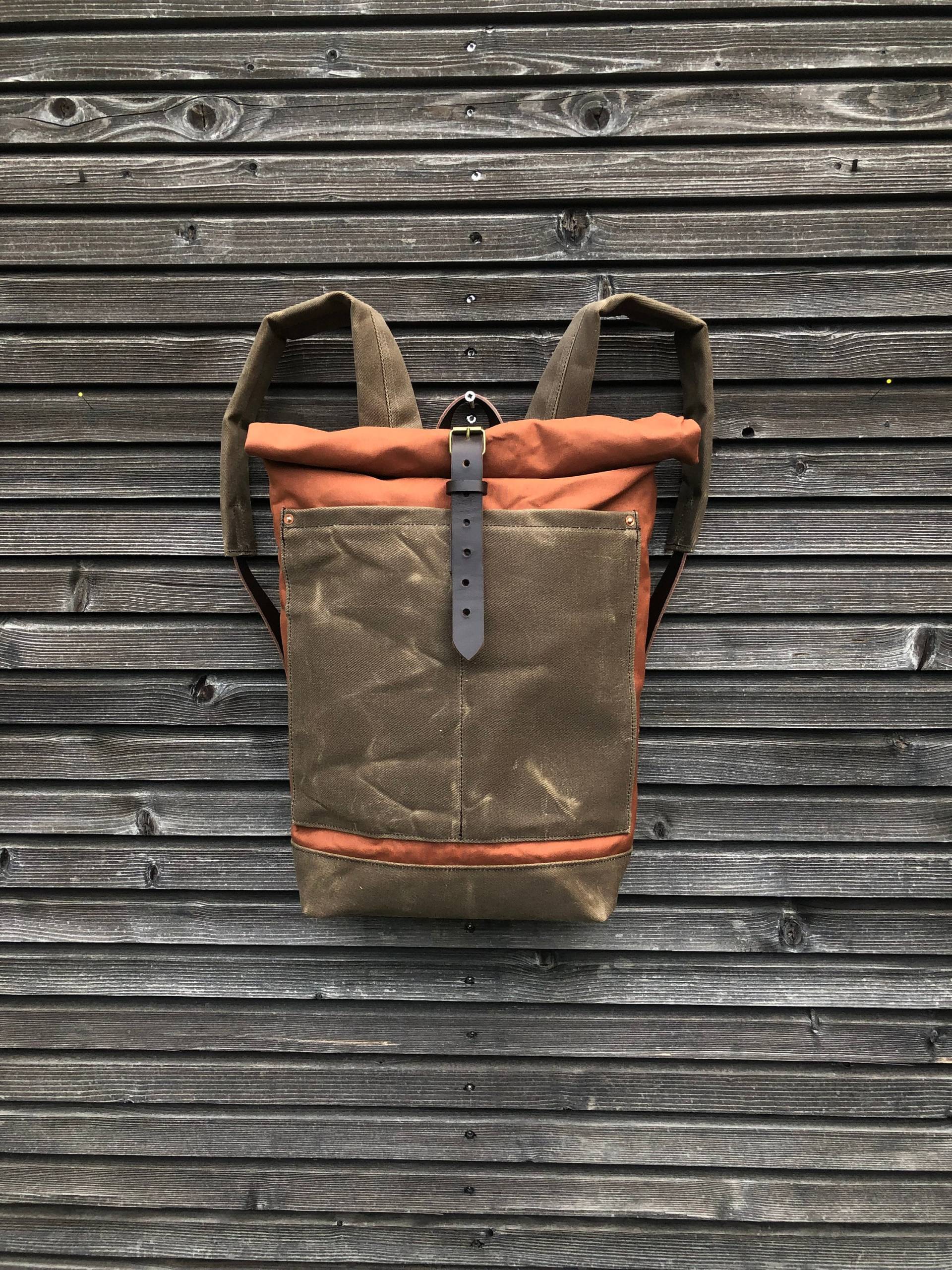 Trocken Gewachster Canvas Rucksack/Mit Großer Außentasche Und Doppellagig Gewachstem Canvasboden, Unisex von treesizeverse