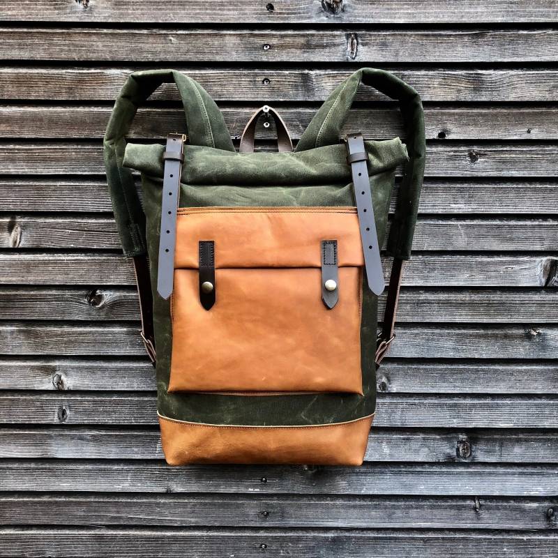 Gewachster Canvas-Rucksack Mit Rolltop Und Geöltem Lederboden Collection Unisex von treesizeverse