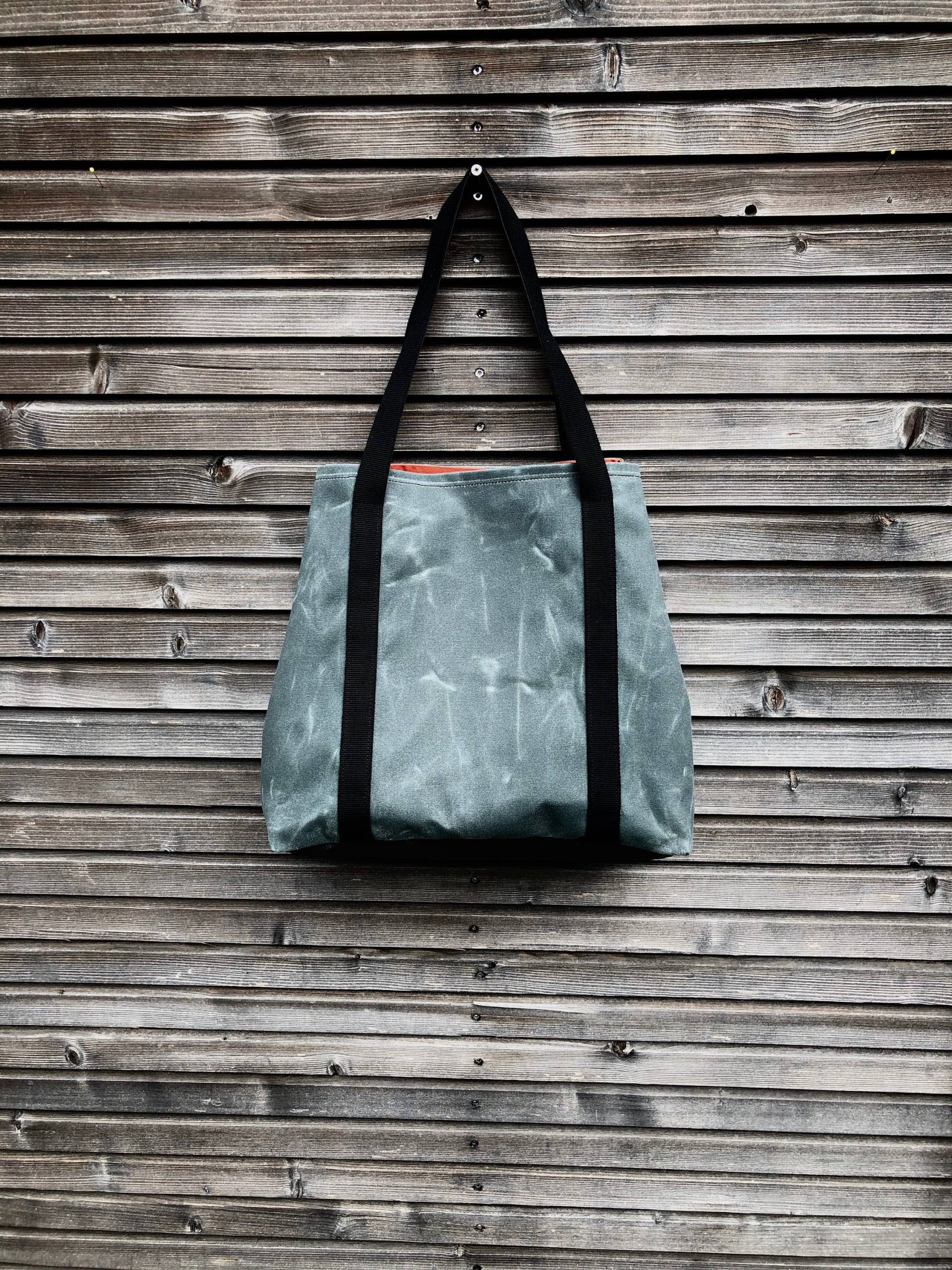 Große Vegane Einkaufstasche in Grau Gewachste Leinwand Mit Boden Piñatex™ Bürotasche Bucket Tote Bag Collection Unisex von treesizeverse
