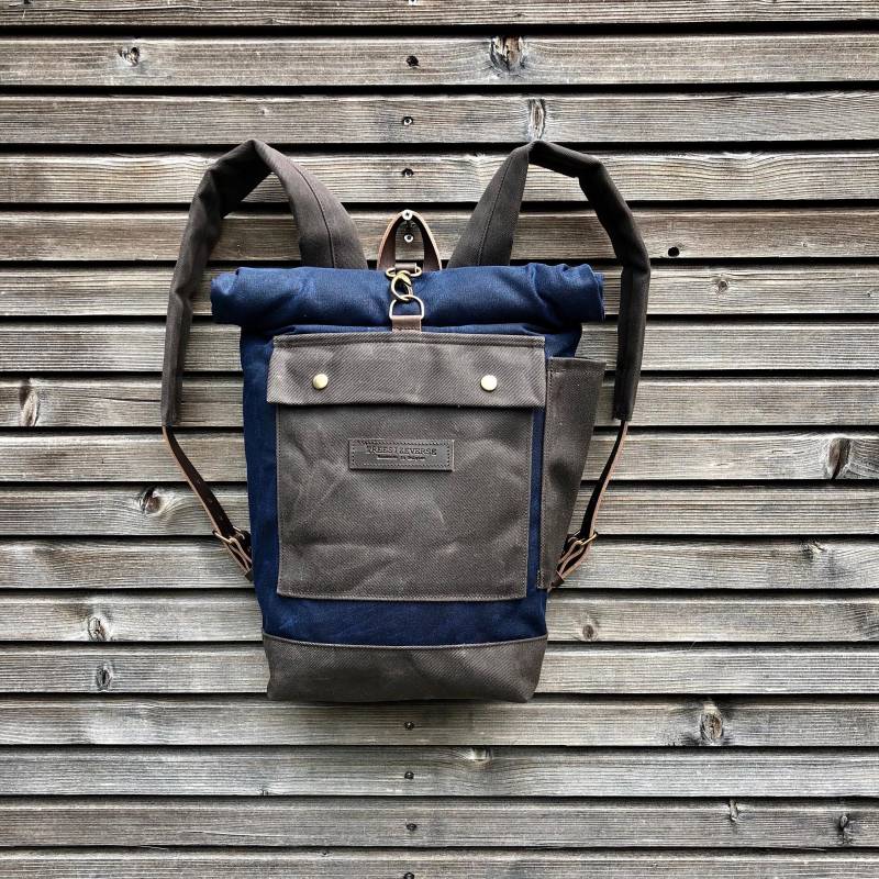 Marineblauer Wachstuch-Rucksack Mittelgroßer Unisex-Rucksack von treesizeverse