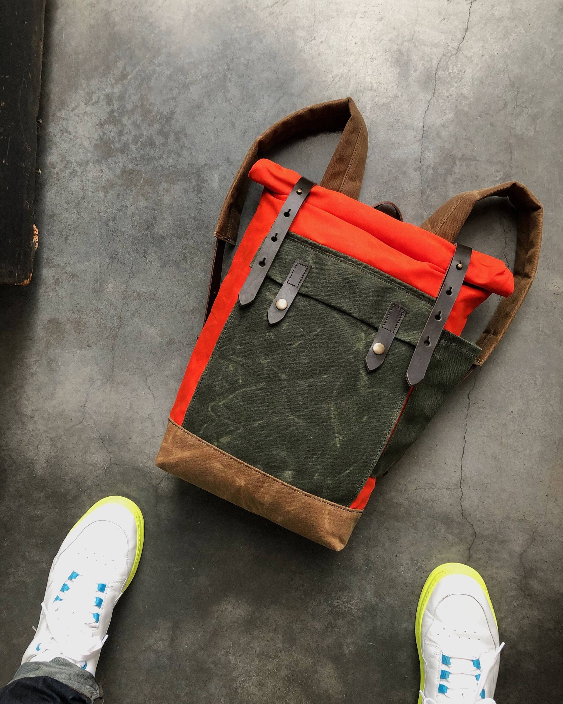 Orange Gewachster Canvas Lederrucksack Mittelgroß/Pendler Rucksack Hipster Mit Rolltop von treesizeverse